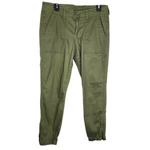 Cabi Womens Traveler Cargo Jogger Pants Olive Green Utility Size 4 Ankle Zip